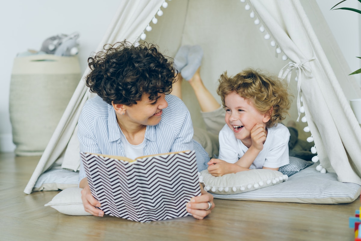 A parent reading with a child